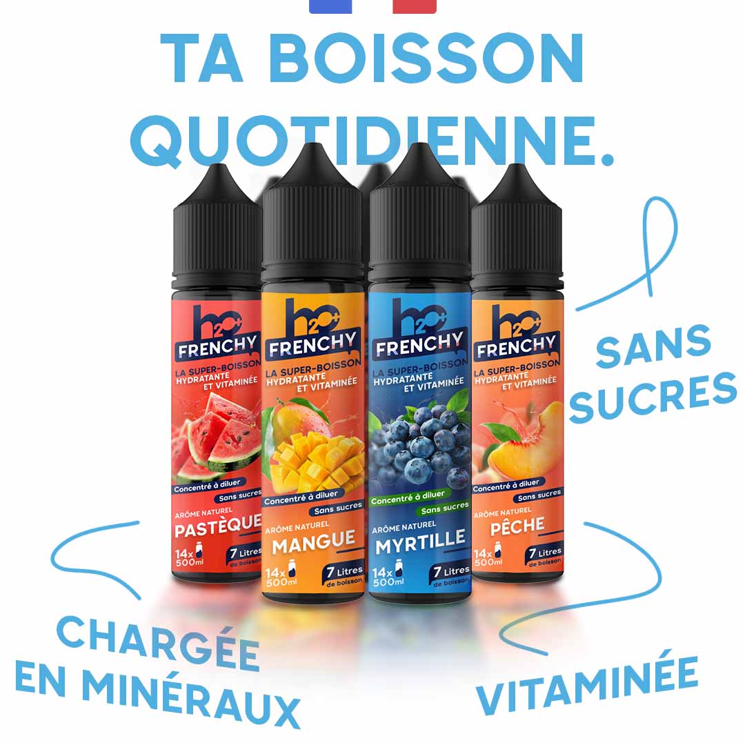 Frenchy est une boisson quotidienne sans sucres avec un super goût. Une meilleure alternative aux boissons hyper-sucrées, avec des arômes naturels et des micro-nutriments ! Elle est fabriquée en France