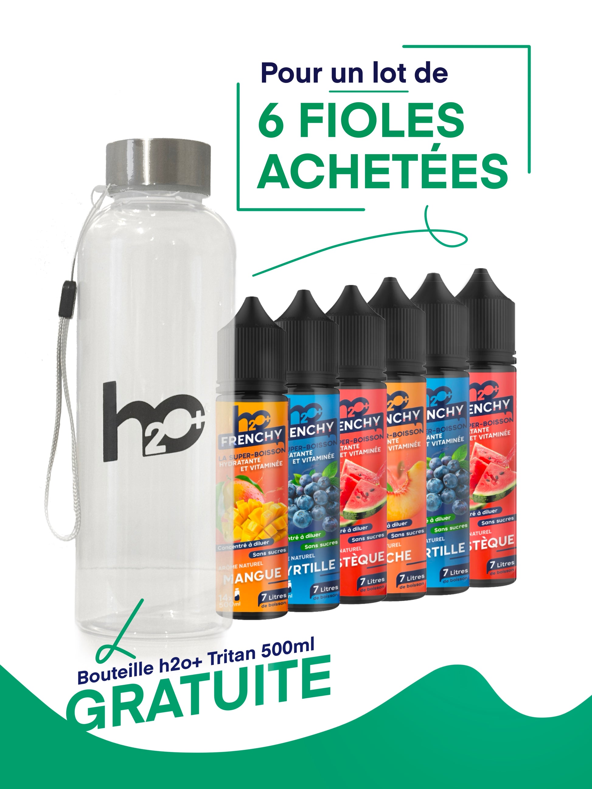 Offre 6 fioles achetées une bouteille tritan 500ml offerte