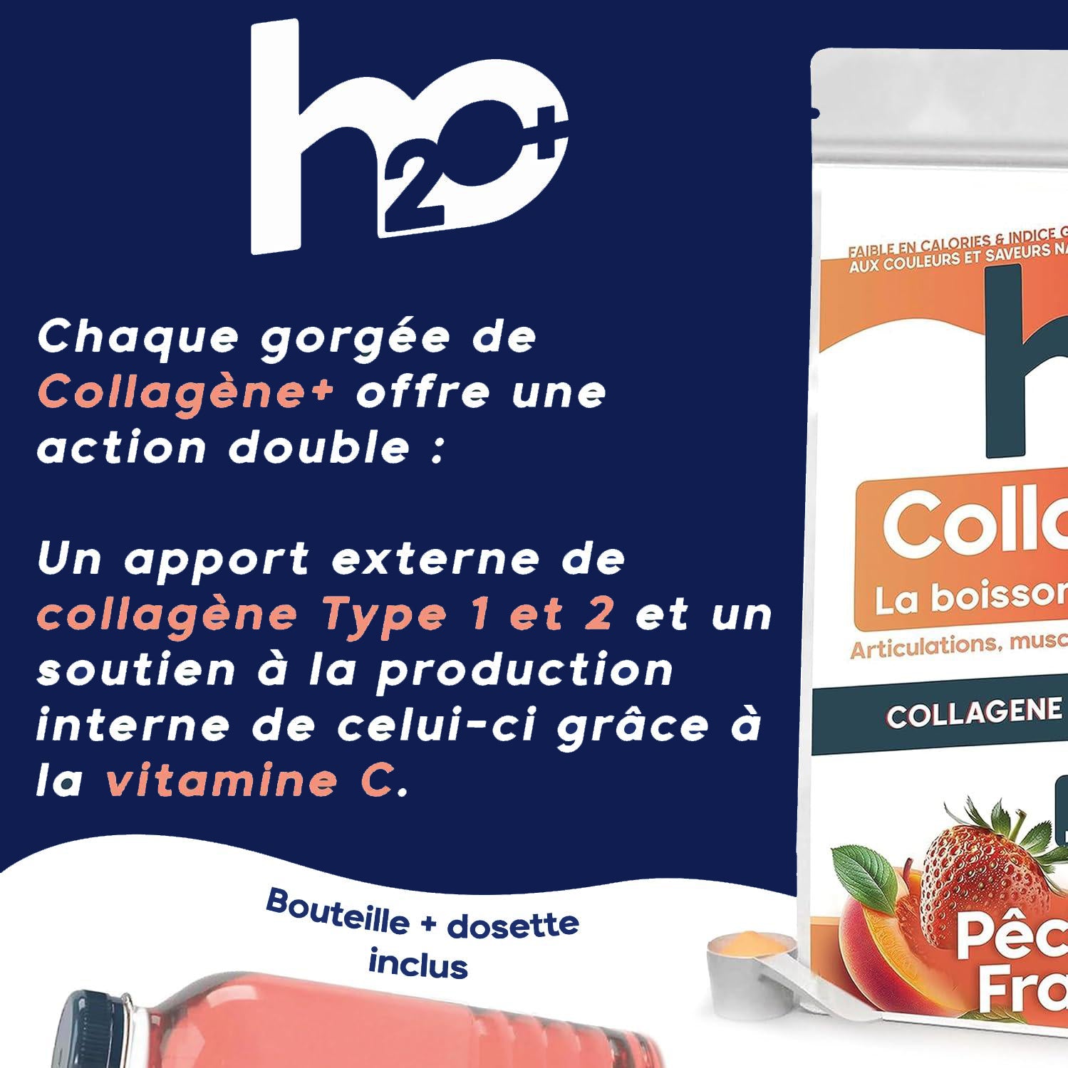 Description courte de la boisson au collagène avec de la vitamine C de la marque h2o+